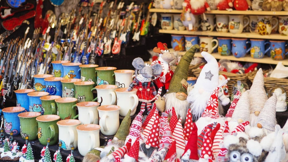 Close up of Christmas Market Stall with gift arrangement