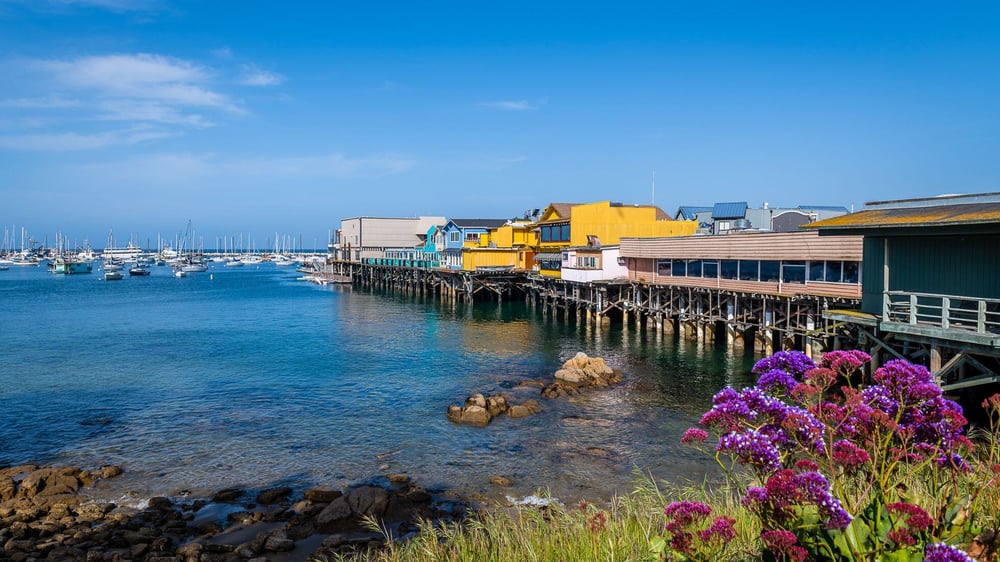 Monterey Bay, California on sunny day with bay front buildings