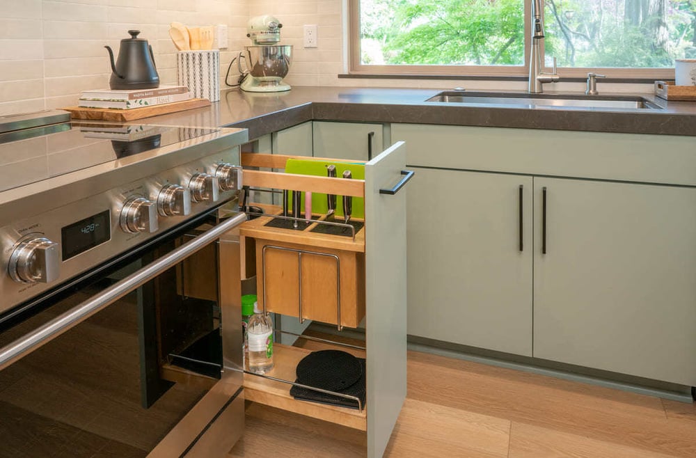 Pull-out kitchen drawer in Fresno kitchen remodel by Imagine Remodeling