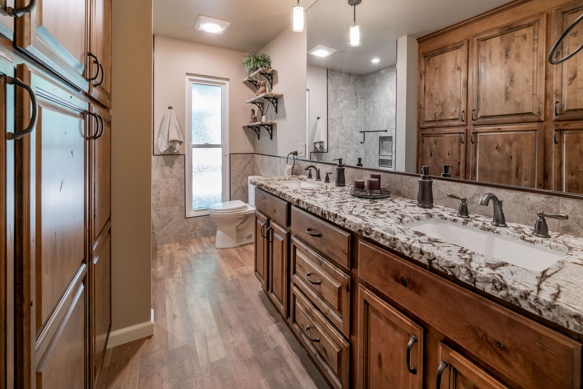 cottage style bathroom remodel with oak cabinets in fresno (1)