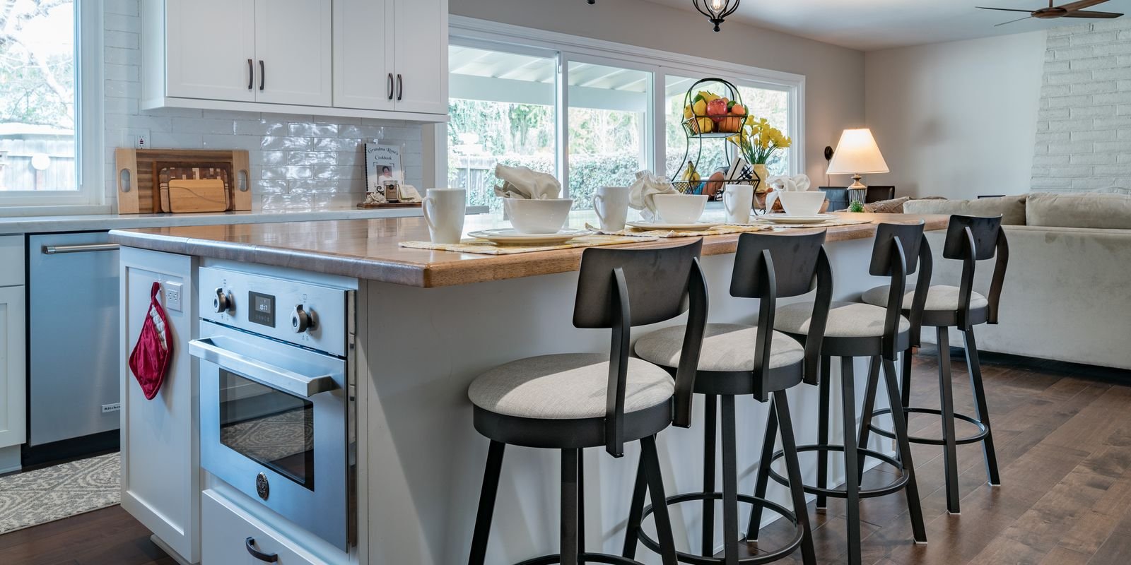 fresno kitchen remodel with barstool chairs at island