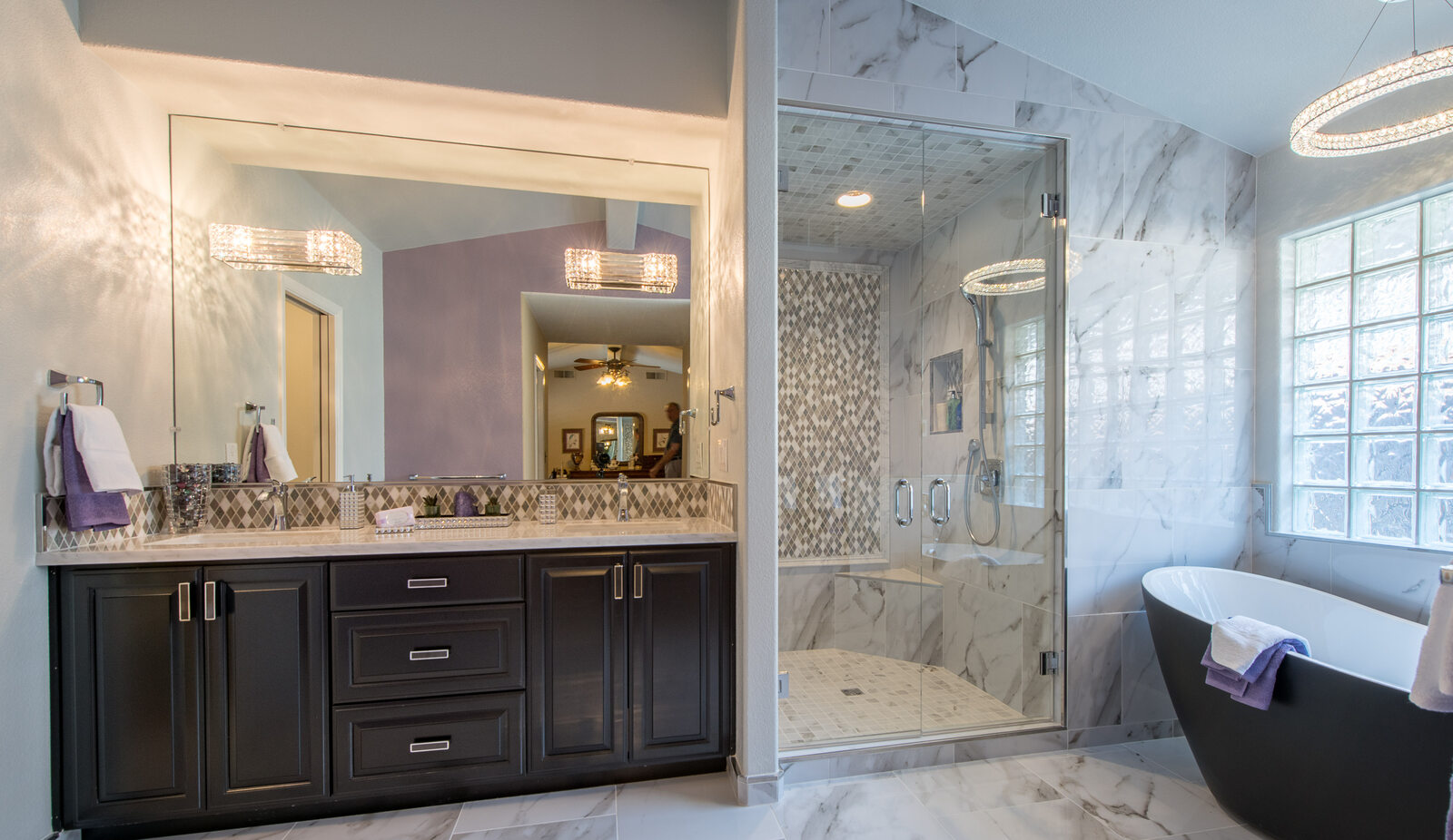 marble flooring and wall with freestanding tub and walk in tiled shower in fresno bathroomremodel (1)